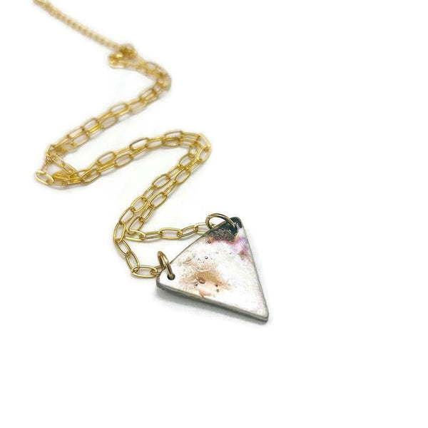 Triangle Charm Necklace on 18k Gold Plated Paperclip Necklace