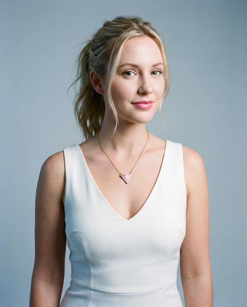 Triangle Necklace in Pink & Silver on 18k Gold Plated Paperclip Chain