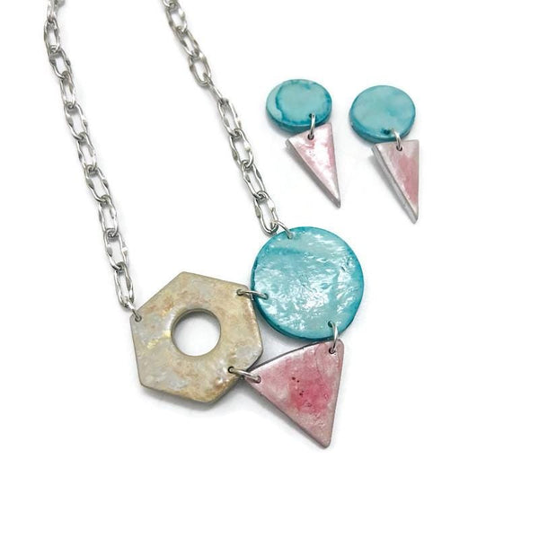 Minimalist Geometric Studs in Silver Pink & Turquoise