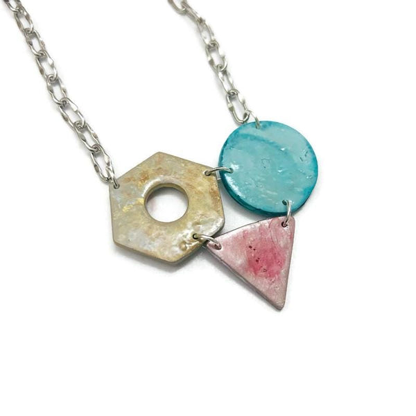 Minimalist Geometric Studs in Silver Pink & Turquoise