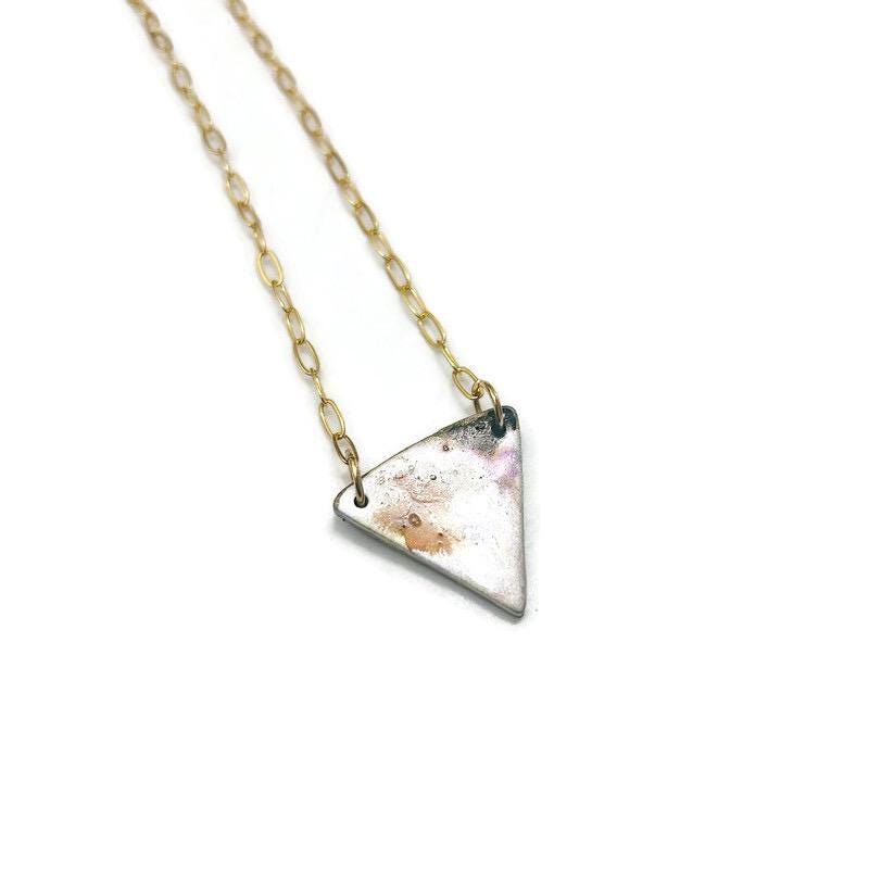 Triangle Charm Necklace on 18k Gold Plated Paperclip Necklace