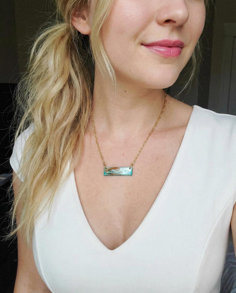 Dainty Turquoise Bar Necklace on 18k Gold Plated Chain