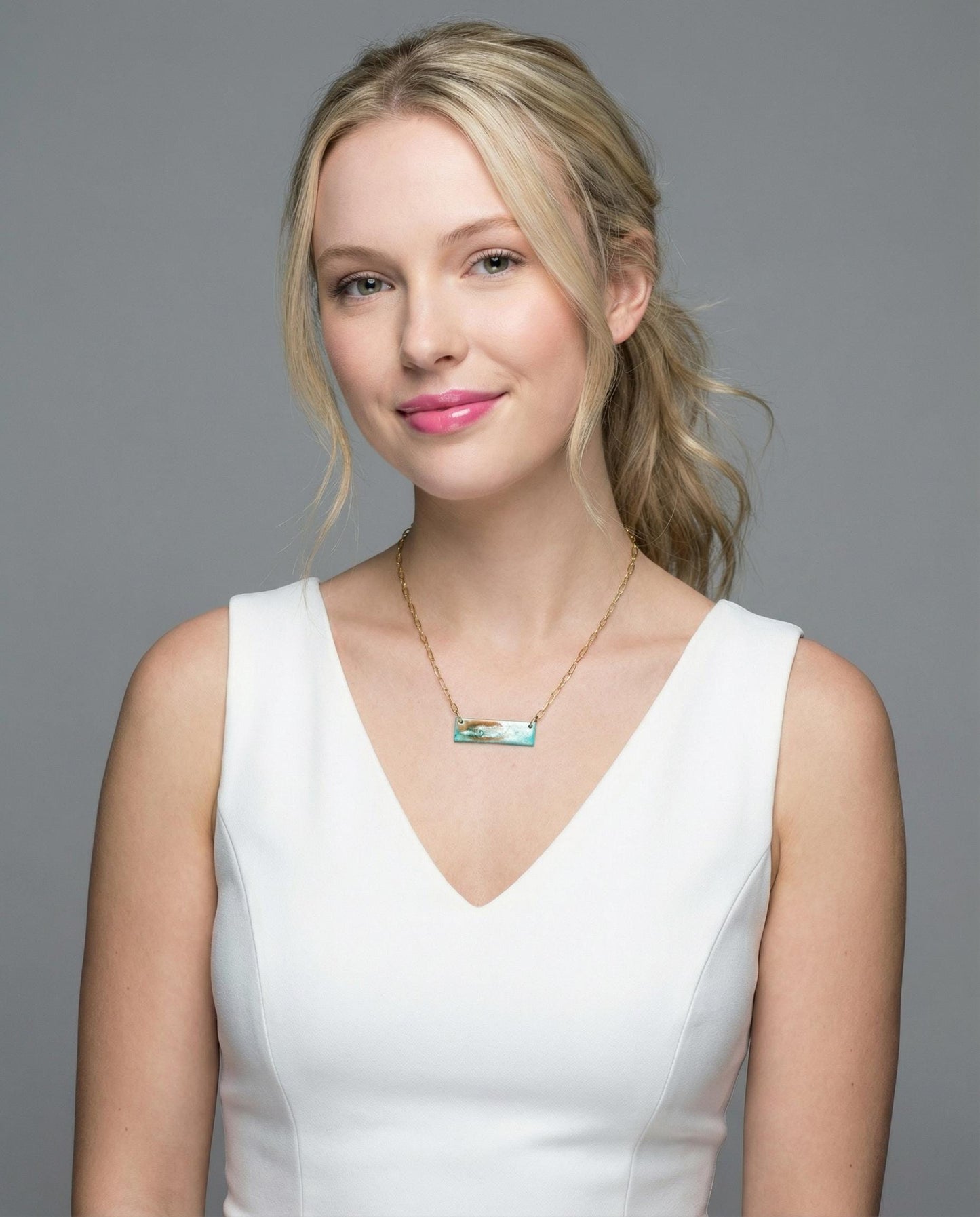 Dainty Turquoise Bar Necklace on 18k Gold Plated Chain