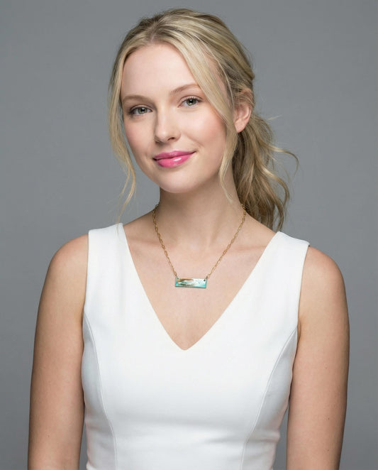 Dainty Turquoise Bar Necklace on 18k Gold Plated Chain