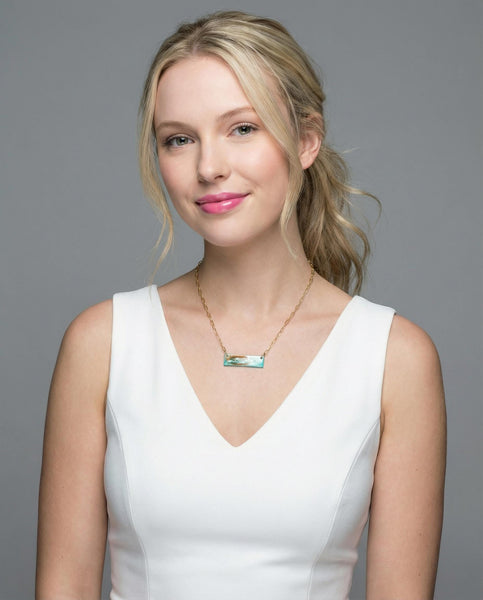 Dainty Turquoise Bar Necklace on 18k Gold Plated Chain