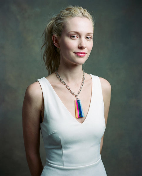 Colorful Striped Pendant Necklace on Chunky Stainless Steel Chain