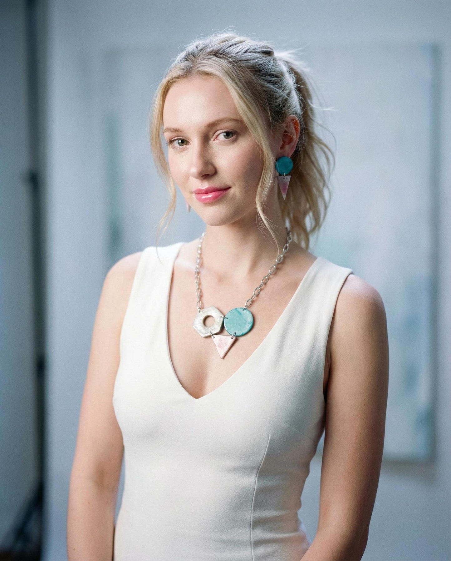 Minimalist Geometric Studs in Silver Pink & Turquoise