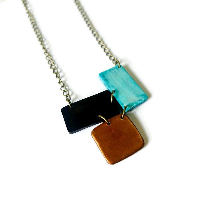Modern Minimalist Pendant in Turquoise, Copper, Black