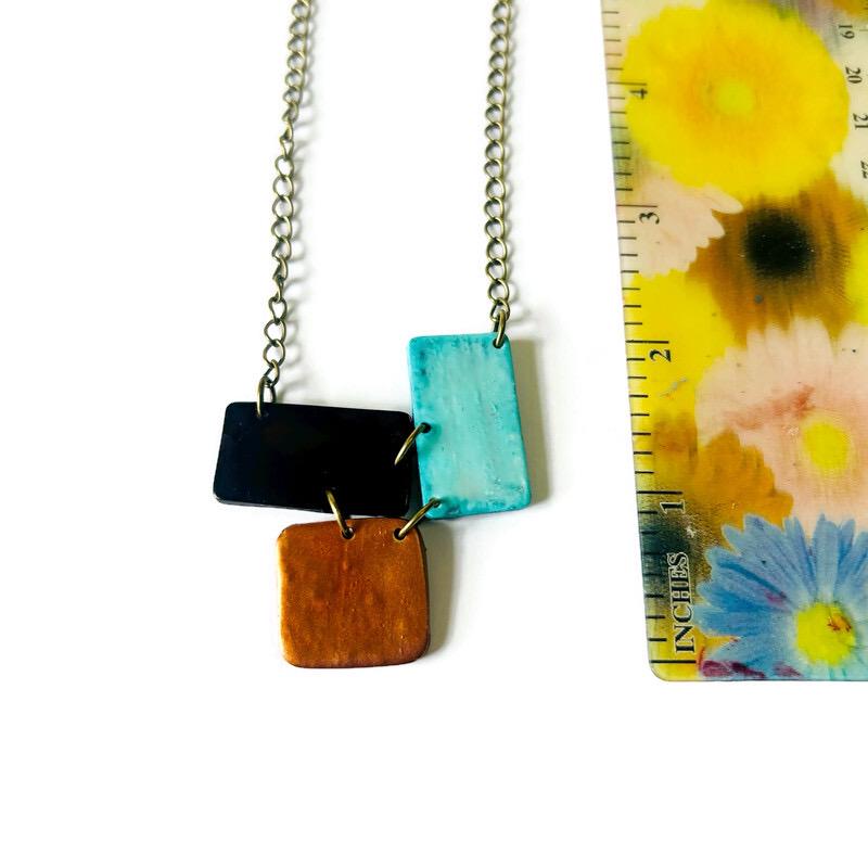 Modern Minimalist Pendant in Turquoise, Copper, Black