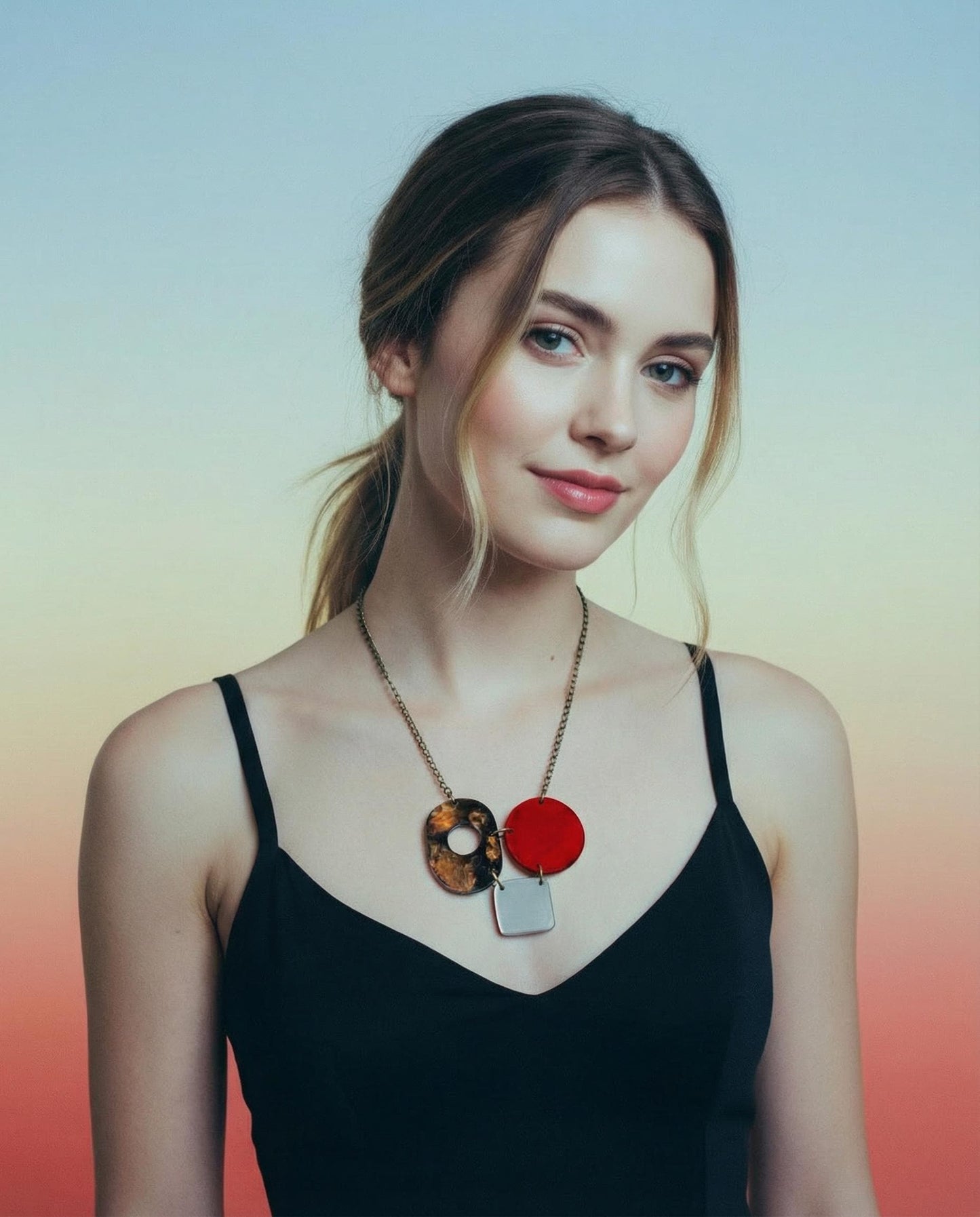 Casual Geometric Pendant in Brown Red Silver