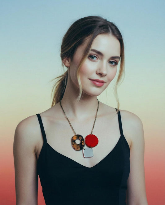 Casual Geometric Pendant in Brown Red Silver