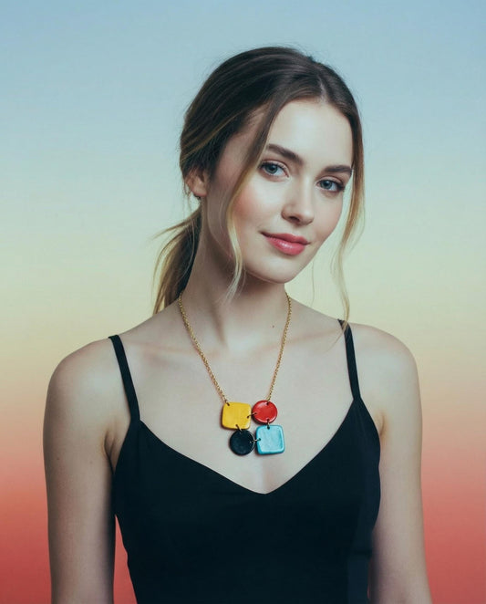 Colorful Geometric Pendant Necklace Handmade