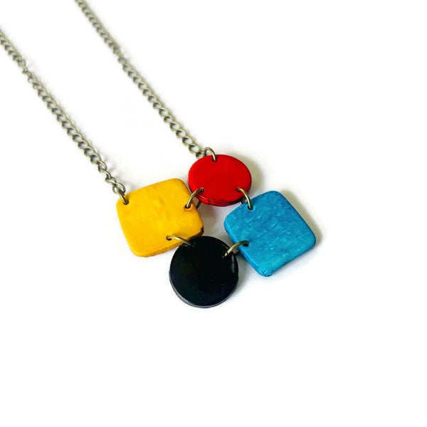 Colorful Geometric Pendant Necklace Handmade