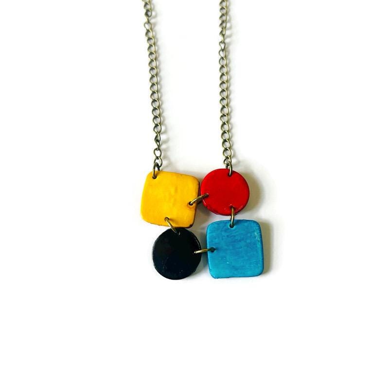 Colorful Geometric Pendant Necklace Handmade