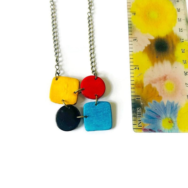 Colorful Geometric Pendant Necklace Handmade