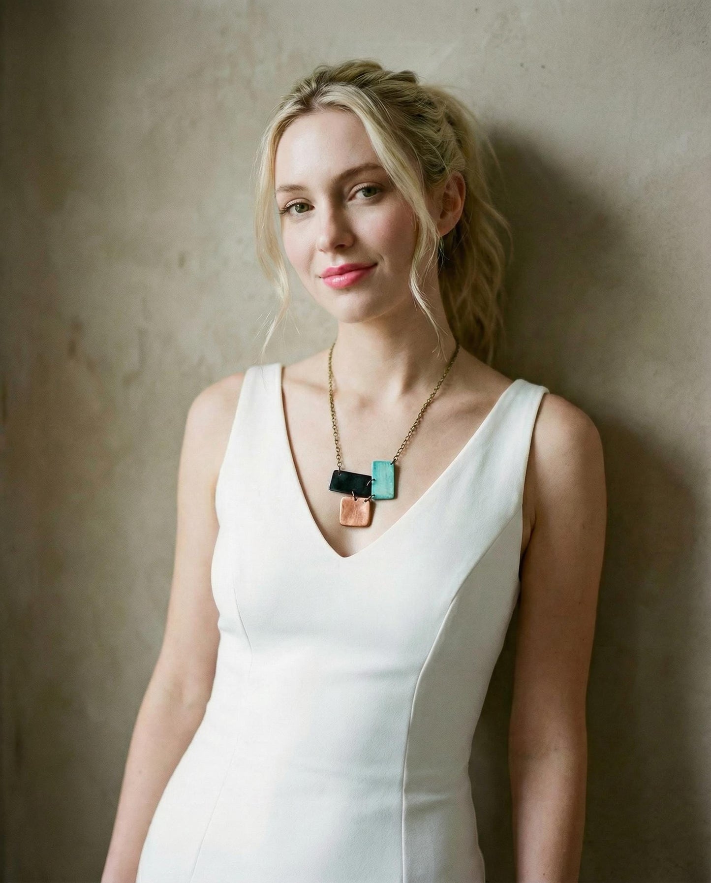 Modern Minimalist Pendant in Turquoise, Copper, Black