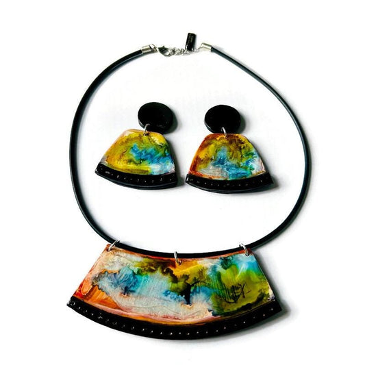 Alcohol Ink Jewelry Set with Necklace & Earrings