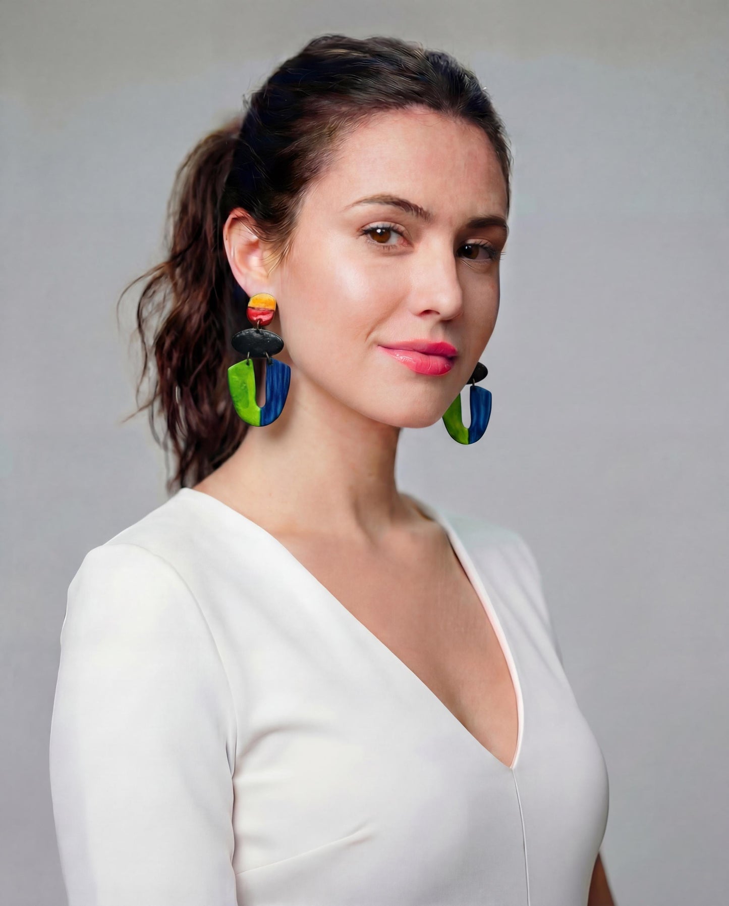 Colorful Statement Earrings in Green Blue Yellow Red Black