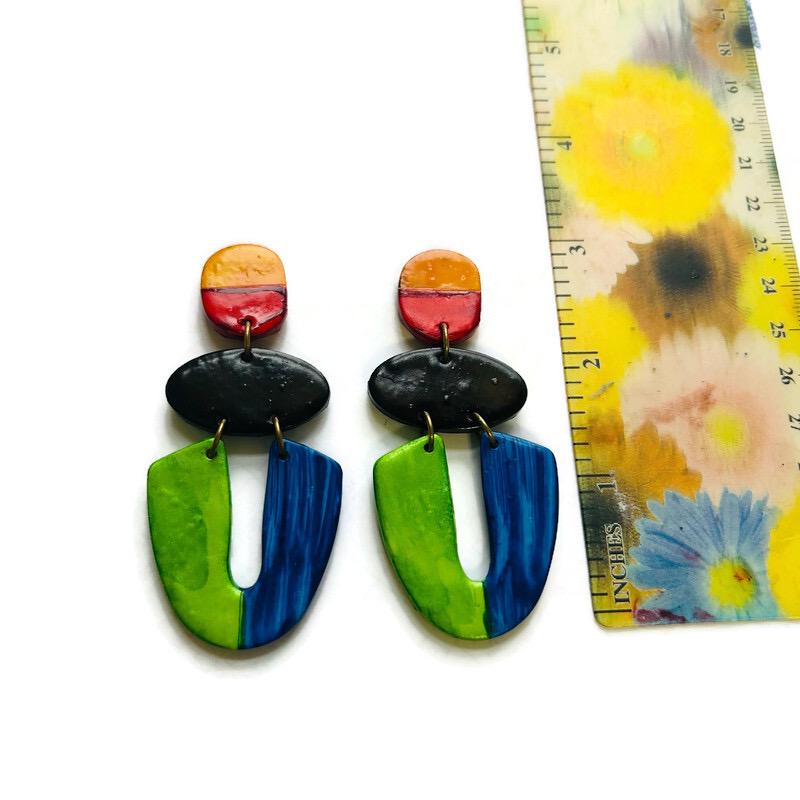 Colorful Statement Earrings in Green Blue Yellow Red Black