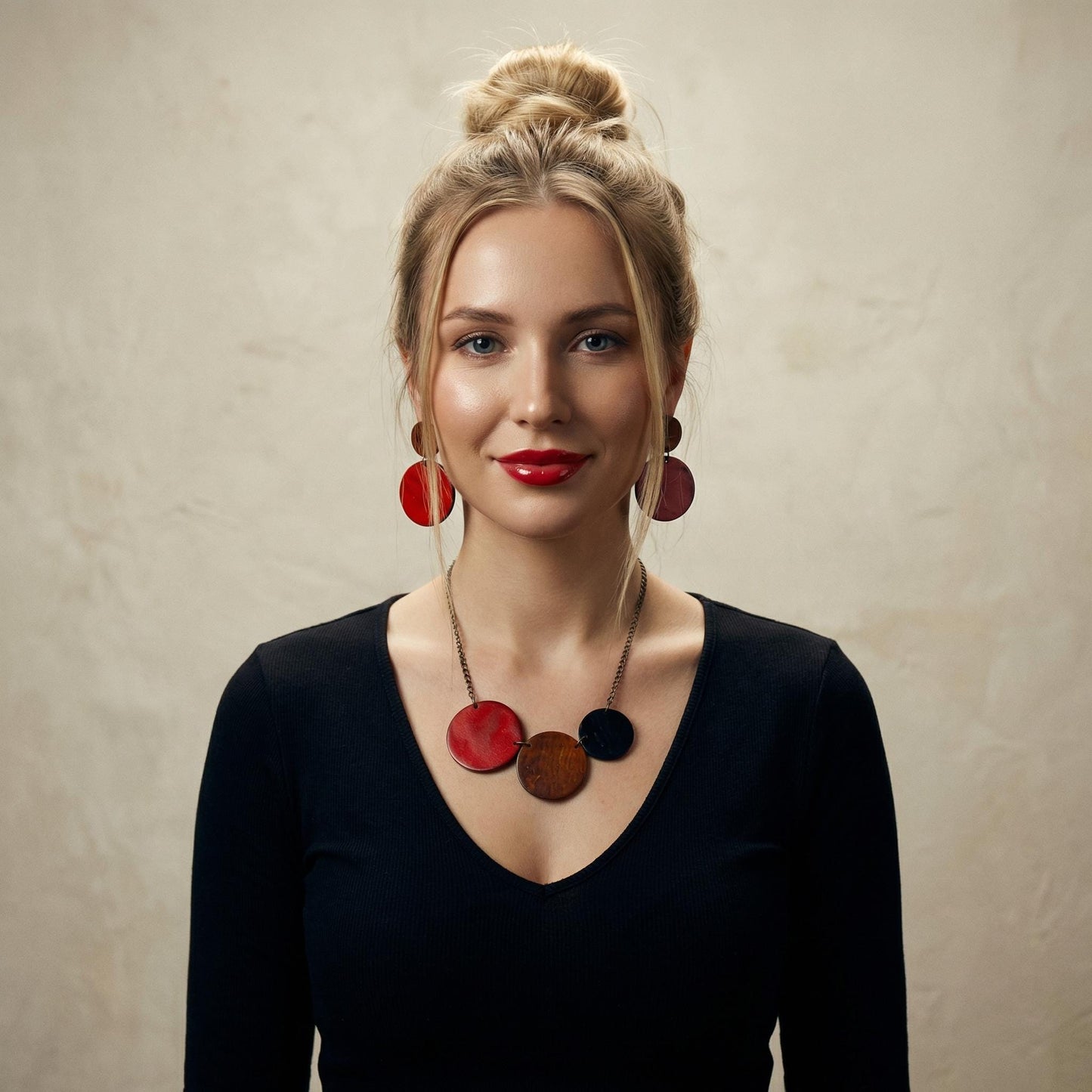 Modern Jewelry Set with Circle Necklace & Dangle Earrings
