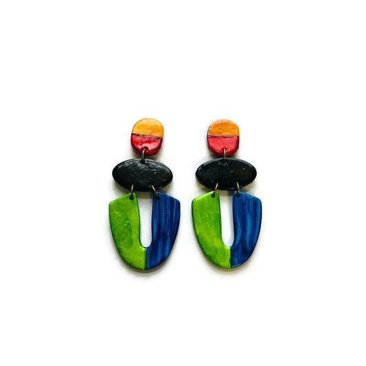 Colorful Statement Earrings in Green Blue Yellow Red Black