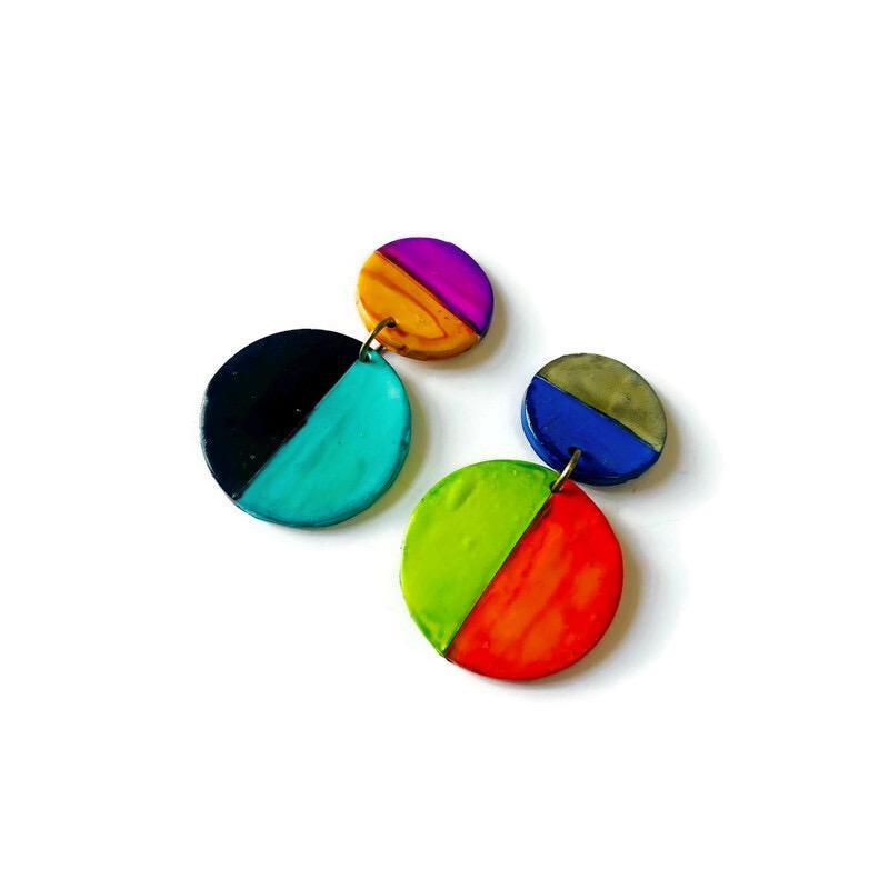 Mismatched Clip On Earrings | Polymer Clay Statement Drops