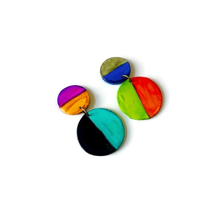 Mismatched Clip On Earrings | Polymer Clay Statement Drops