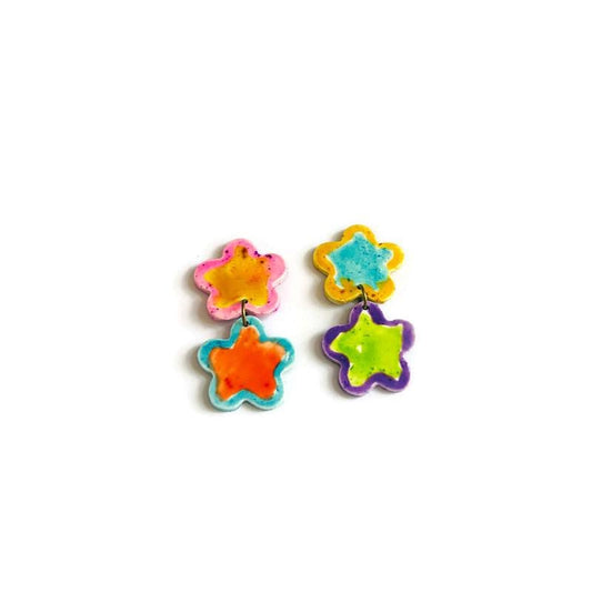Mismatched Flower Earrings – Handmade Polymer Clay Floral Statement Jewelry