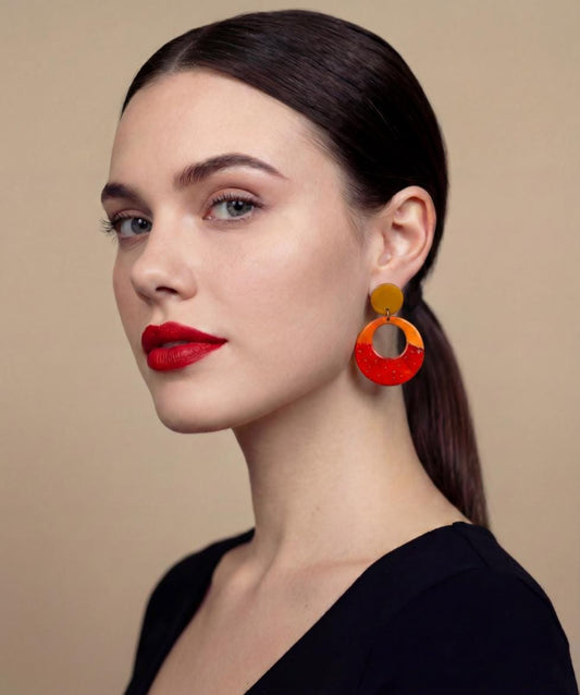 Handmade Polymer Clay Ombre Hoop Earrings – Yellow Orange Red Statement Dangles | Sassy Sacha Jewelry