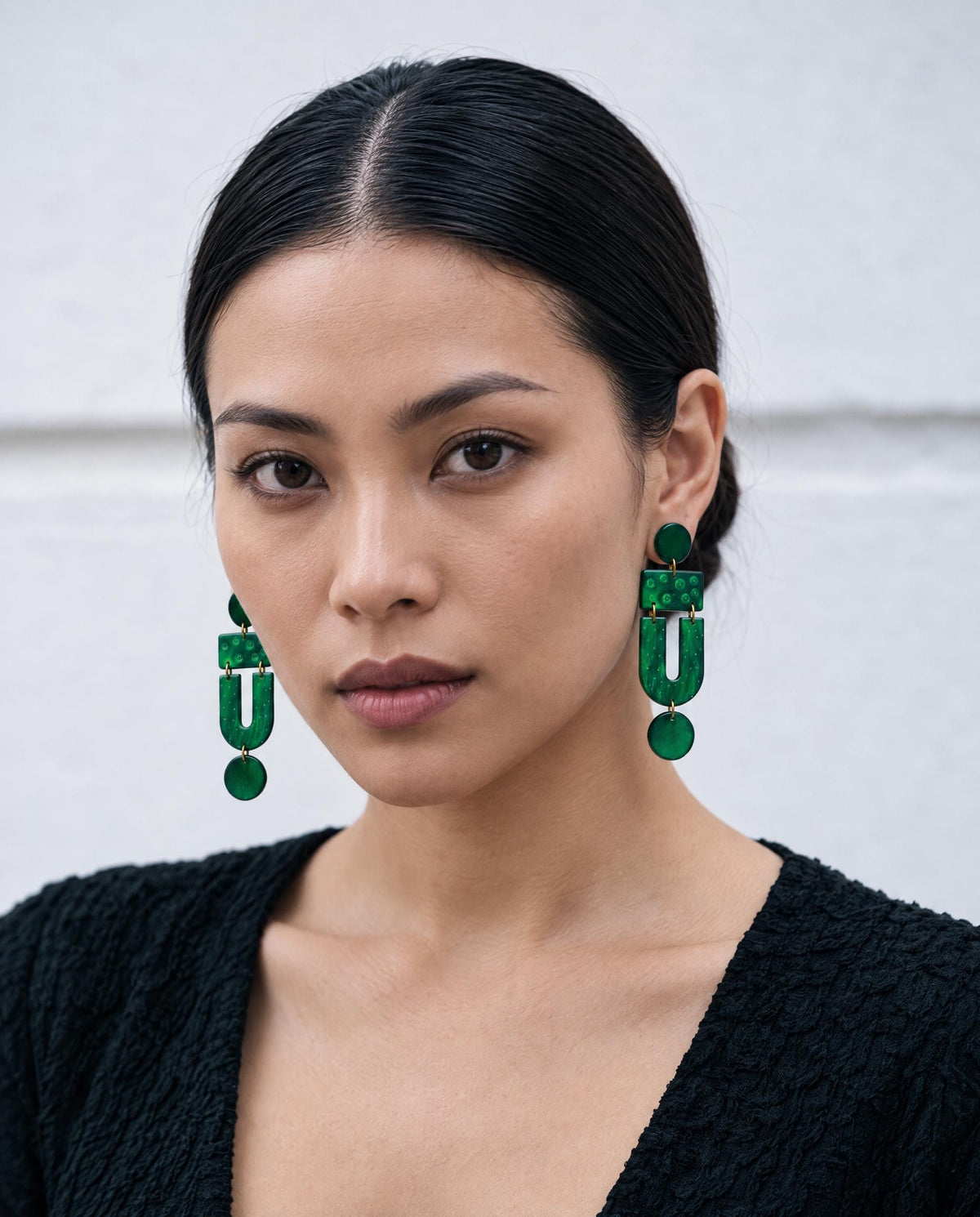 Red & Green Christmas Statement Earrings with Gold Accents, Post or Clip On "April"