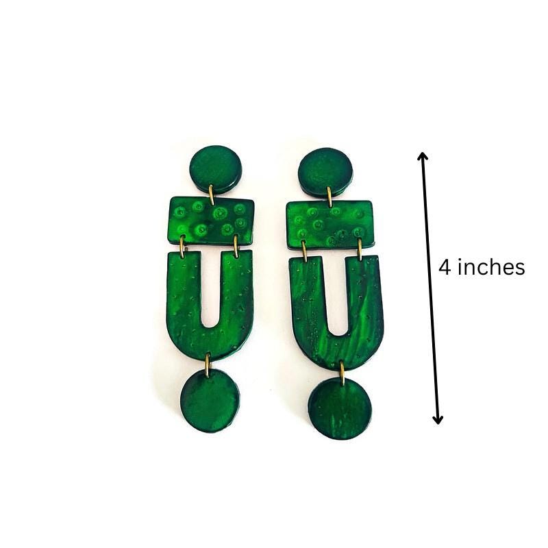 Red & Green Christmas Statement Earrings with Gold Accents, Post or Clip On "April"