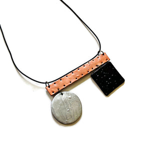 Geometric Statement Necklace in Black Silver Copper