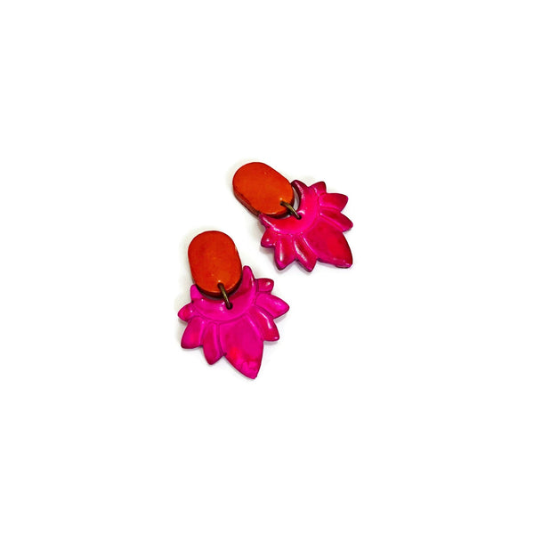 Hot Pink Floral Stud Earrings Handmade