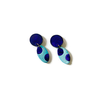 Blue Polka Dot Earrings Post or Clip On Earrings