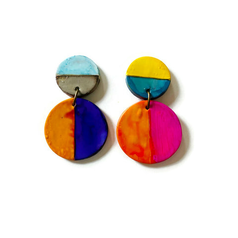 Color Block Statement Earrings, Mismatched Earrings Handmade
