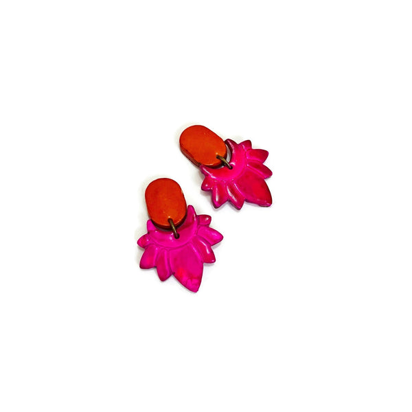 Hot Pink Floral Clip On Earrings