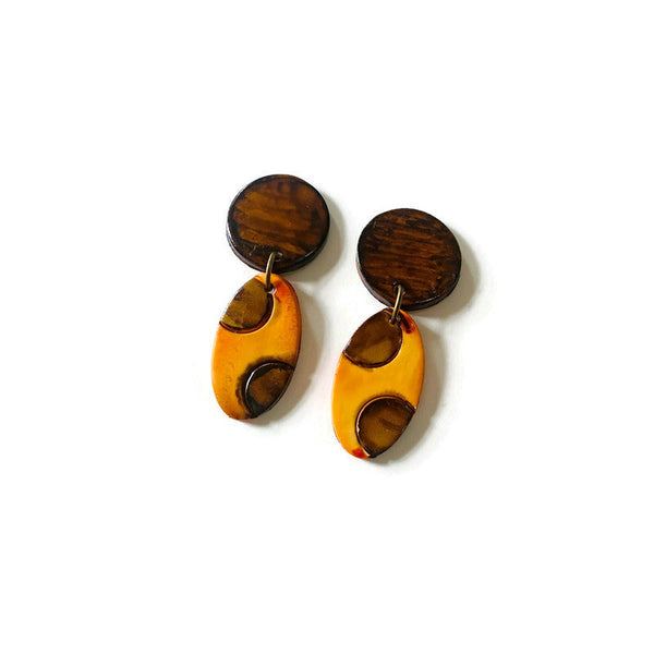Grey & Burnt Orange Polka Dot Earrings
