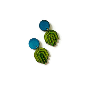 Blue & Green Small Statement Earrings
