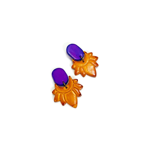Floral Stud Earrings in Yellow & Purple