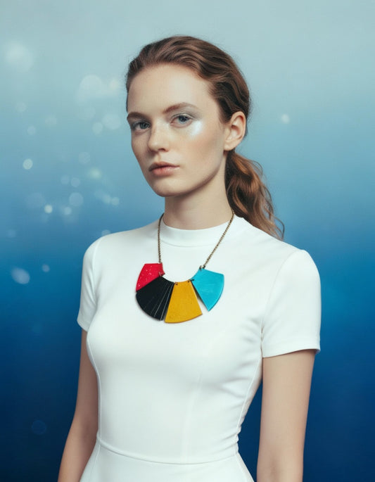 Bold Fringe Statement Necklace, Four-Piece Bib, Handmade Polymer Clay