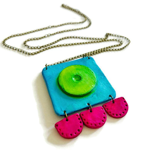 Large Neon Geometric Pendant Handmade - Sassy Sacha Jewelry