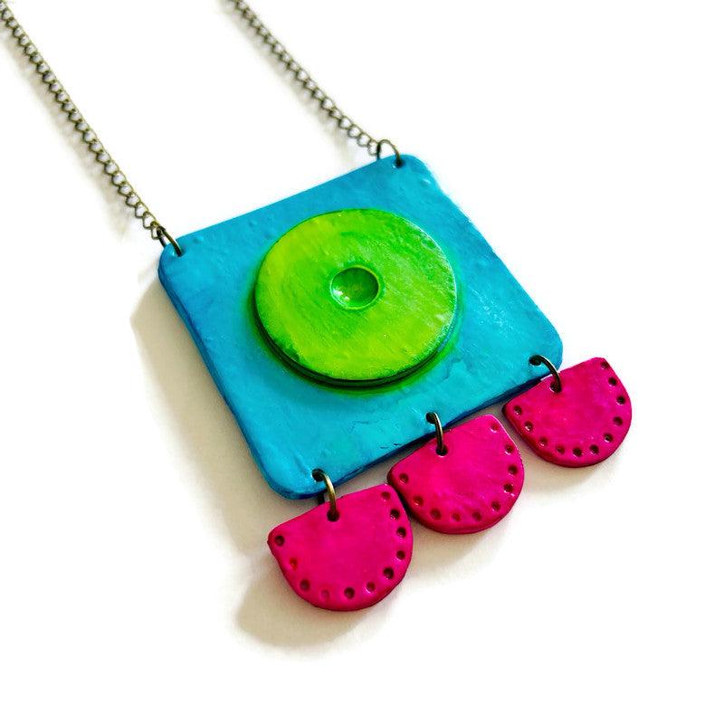 Large Neon Geometric Pendant Handmade - Sassy Sacha Jewelry