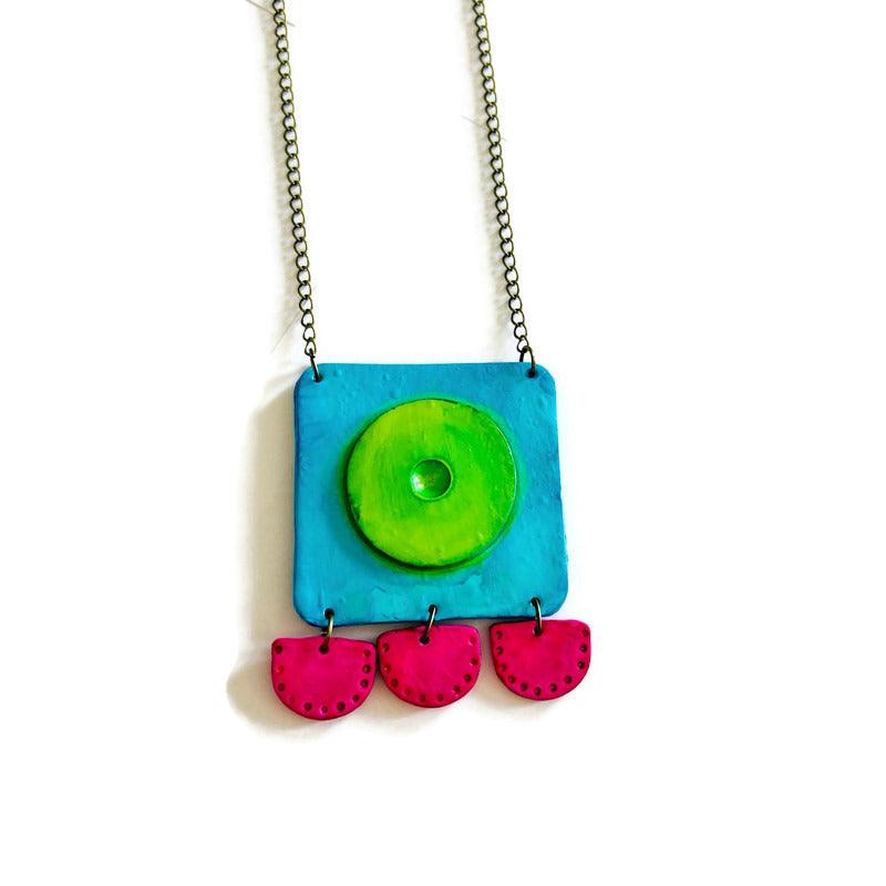 Large Neon Geometric Pendant Handmade - Sassy Sacha Jewelry