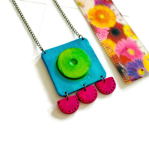 Large Neon Geometric Pendant Handmade - Sassy Sacha Jewelry