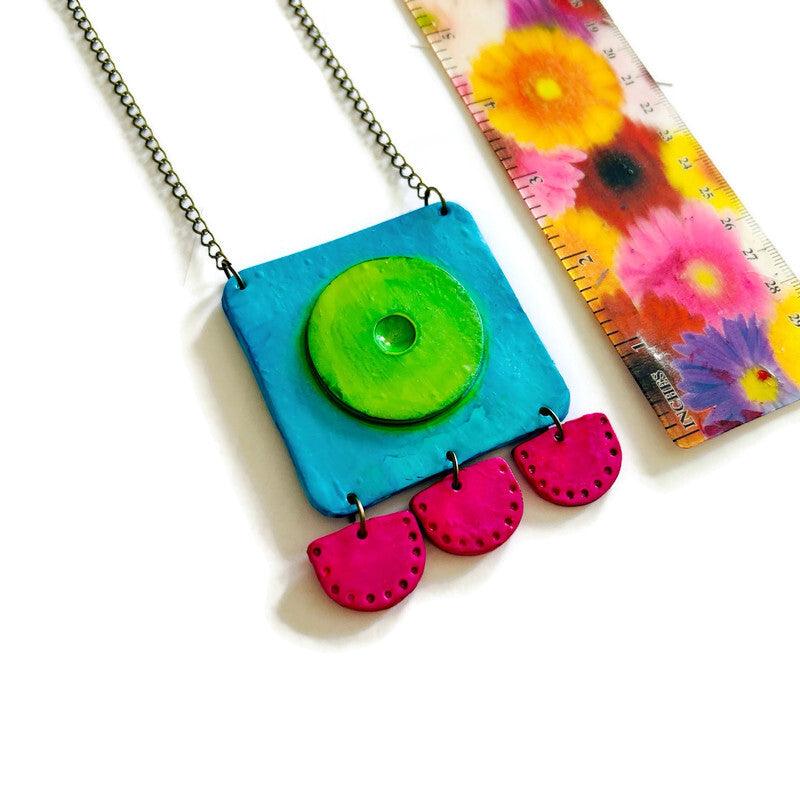Large Neon Geometric Pendant Handmade - Sassy Sacha Jewelry
