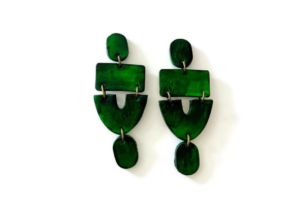 forest green earrings handmade from clay
