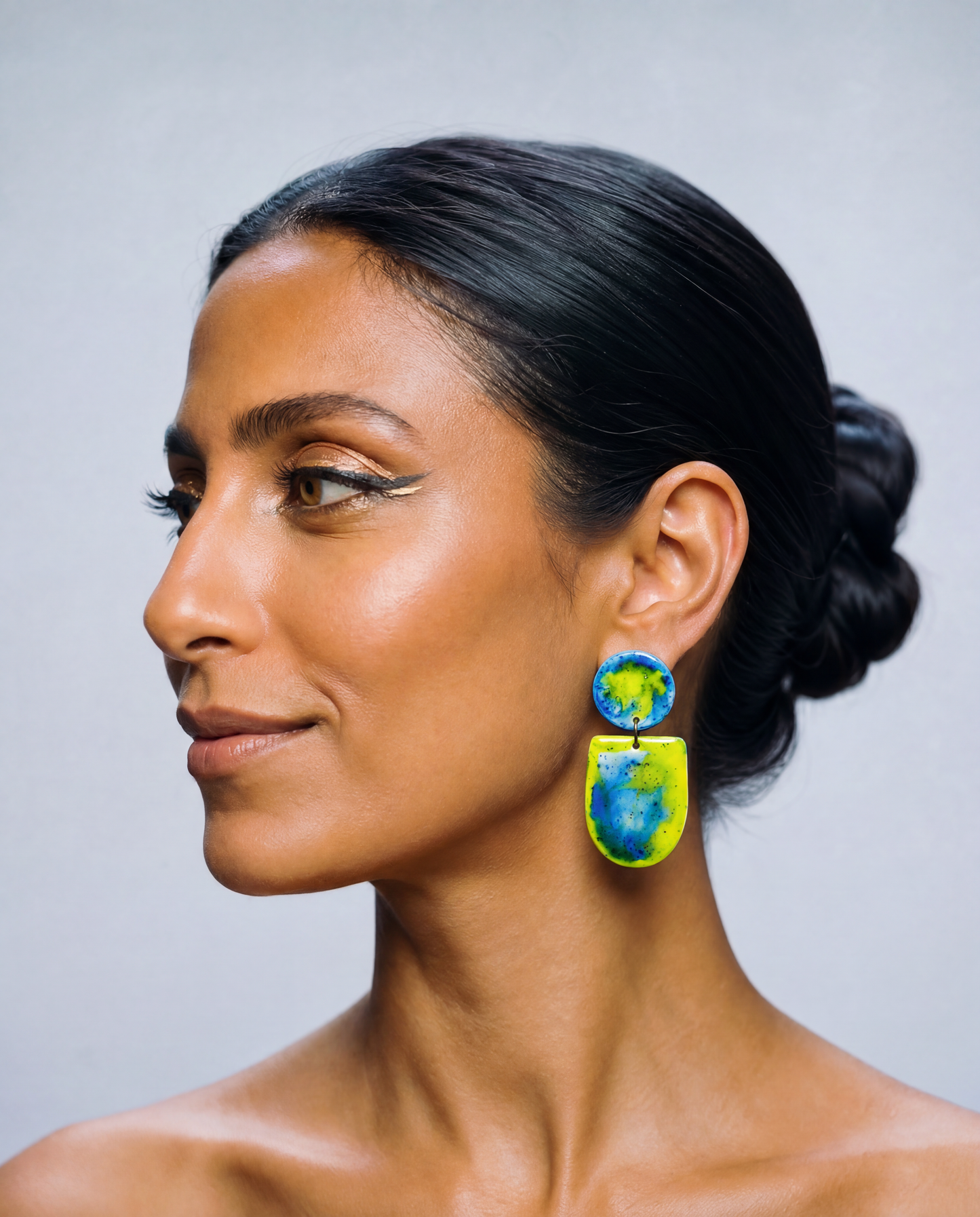 Watercolor Clip On Earrings in Blue & Green