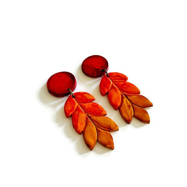 Long Autumnal Statement Earrings in Ombre Color Scheme - Sassy Sacha Jewelry