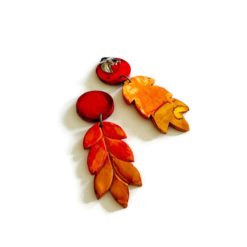 Long Autumnal Statement Earrings in Ombre Color Scheme - Sassy Sacha Jewelry