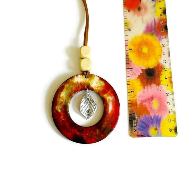 Long Chunky Autumn Leaf Pendant Necklace Handmade - Sassy Sacha Jewelry